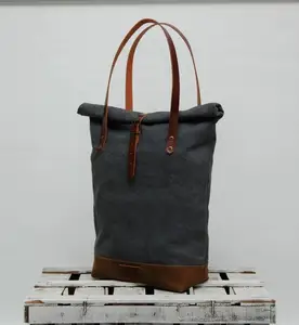Качественная продукция, рулонная Сумка-тоут, вощеная холщовая цветная сумка с кожаными ручками и зажимами LHB 0082