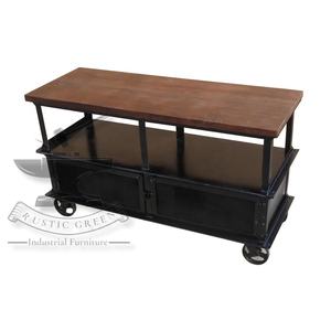 Meuble TV Industriel Vintage en Fer et Bois avec Cabines de Rangement - Product Image 4