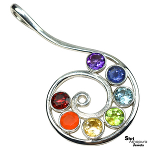 Colgante de plata de ley 925 con forma de Chakra Posh, varias piedras, joyería de plata hecha a mano en línea - Product Image 2