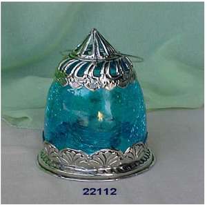 Portavelas de metal plateado y centro de mesa de cristal azul - Product Image 1