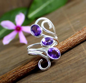 Bague en argent Sterling 925 naturel pour femme, pierre d'améthyste Semi précieuse, bijou fait à la main - Product Image 1