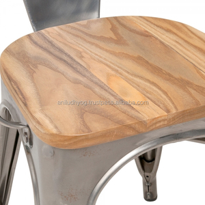 Asiento de madera Industrial antiguo, silla de comedor de Metal de hierro para restaurante - Product Image 6