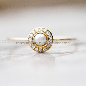 Sterling Silver Freshwater <b>Pearl</b> Wedding & Engagement <b>Ring</b> with Diamonds Pave Setting Fine Jewelry - Product Image 1