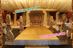 Mandap de mariage traditionnel indien avec toile de fond paisley décorations entièrement en fibres pour les mariages - Product Image 4