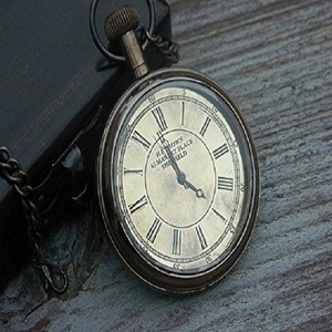 Antique Brass Retro Roman Numerals Brass Compass Pocket Watch Vintage Pendant <b>Clock</b> for Men Women With Wooden Box - Product Image 1