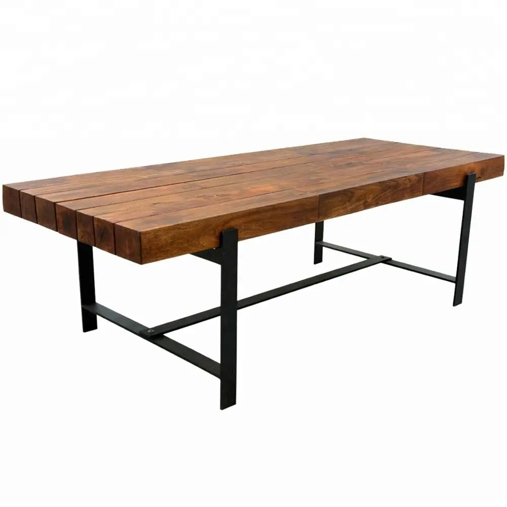 Industrial hierro y madera de Acacia mesa de comedor rústica grande