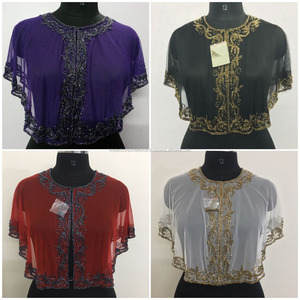 Best Selling Dubai Exclusive Elegant Poncho <b>Shrug</b> Top Good Quality Soft Net Hand Embroidery Plus Size Solid Half Sequined Spring - Product Image 2