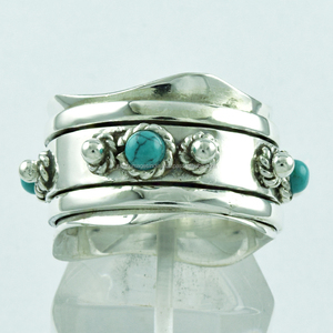 Anillo giratorio de Plata de Ley 925 unisex, Gema turquesa, acero inoxidable, aniversario, diamante, perla, joyería de confianza, mayorista - Product Image 1