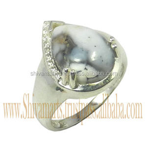 Anillo de Plata de Ley 925 Hecho a Mano con Diseño Moderno, con Ágata Dendrítica en Forma de Pera y Engaste de Circonitas, Bañado en Oro, para Bodas y Fiestas - Product Image 2