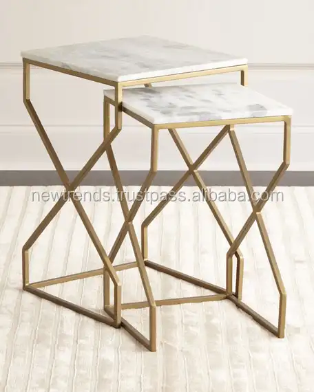 Tables intérieures en métal avec plateau en marbre, 2 pièces, pour meubles de salon