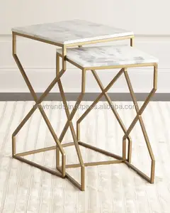 2 parça Metal iç içe geçmiş masaları mermer masa oturma odası mobilya