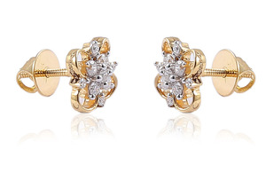 Pendientes de Racimo de Flores con Diamantes Naturales en Oro Amarillo de 14K |   Pendientes de tuerca de diseño floral con corte redondo para mujer, regalo de joyería fina - Product Image 3