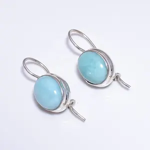 La belleza perfecta 925 Larimar plata esterlina pendiente fresco joyería de plata única joyería de plata