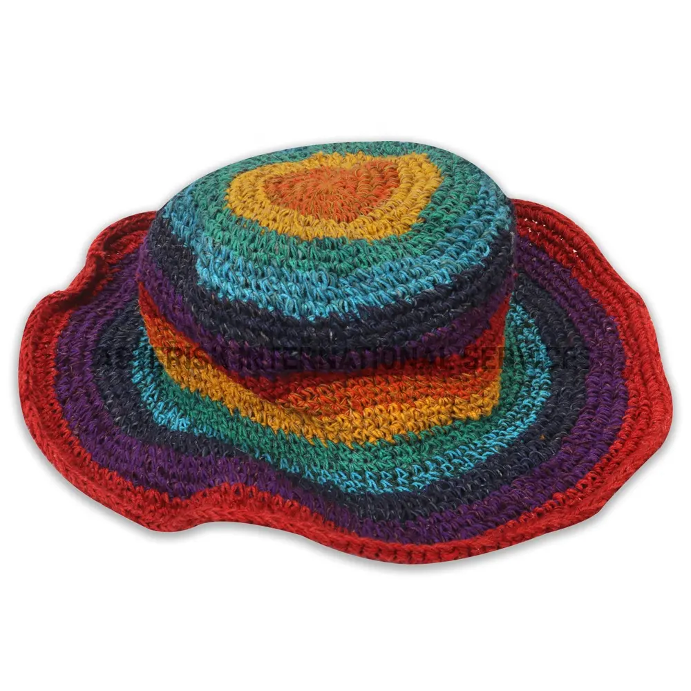 Himalayan Women Hemp Hat - Colorful DesignとEco-friendly Hat - High Quality Hand Woven Vegan Summer Hat - Fashionable Comfy