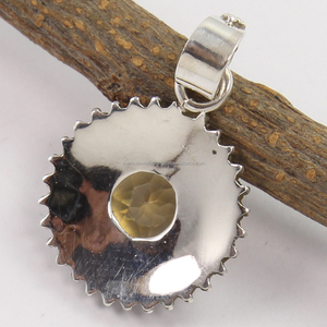 Best Seller diseño étnico hecho a mano 925 plata esterlina sólida citrino natural piedra preciosa redonda colgante joyería regalo para ella - Product Image 2