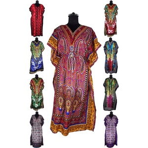 Venta al por mayor de talla grande árabe Dubai Abaya Kaftan vestido 2025 bloque de mano impreso 100% algodón Maxi noche transpirable - Product Image 2