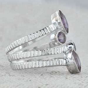 Marquise et coupe améthyste pierre précieuse 925 argent Sterling fait à la main Cage bague argent plaqué lunette réglage mariage femmes - Product Image 3