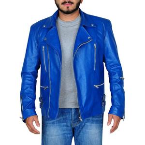 Veste en cuir bleu pour homme, Design personnalisé, bon marché, vente en gros, - Product Image 4