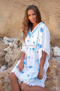 OEM vrac exclusif doux 100% coton naturel fait à la main brodé frange confortable vêtements de plage couvrir caftan robe tunique - Product Image 2