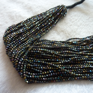 Perles de pierres précieuses en vrac à facettes naturelles 2mm & 3mm Roundel Black Spinel Stone Beads - Product Image 4