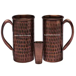 Antique Copper Hammered <b>Mug</b> <b>Set</b> of 2 With Short Tumbler for Gifts - Product Image 1