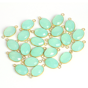 Aqua Chalcedony 18X13 MM Oval Gemstone Bisel Charms Conector Doble Bail Loop Chapado en oro - Product Image 4
