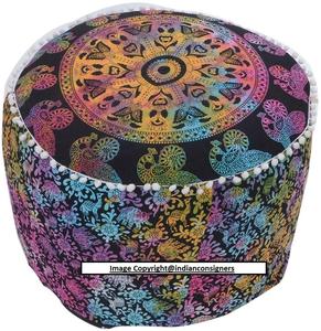 Taburete redondo otomano para taburete, cubierta de asiento de 22 pulgadas, animales, Mandala impreso, reposapiés de algodón de varios colores por consignadores indios - Product Image 3