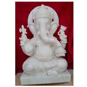 รูปปั้นพระพิฆเนศหินอ่อนสีขาวบริสุทธิ์ - Product Image 1