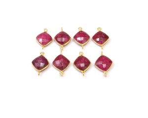 Joyería de piedras preciosas naturales de rubí teñido hecha a mano chapado en oro facetado enlace bisel piedra natal Boho conector - Product Image 4