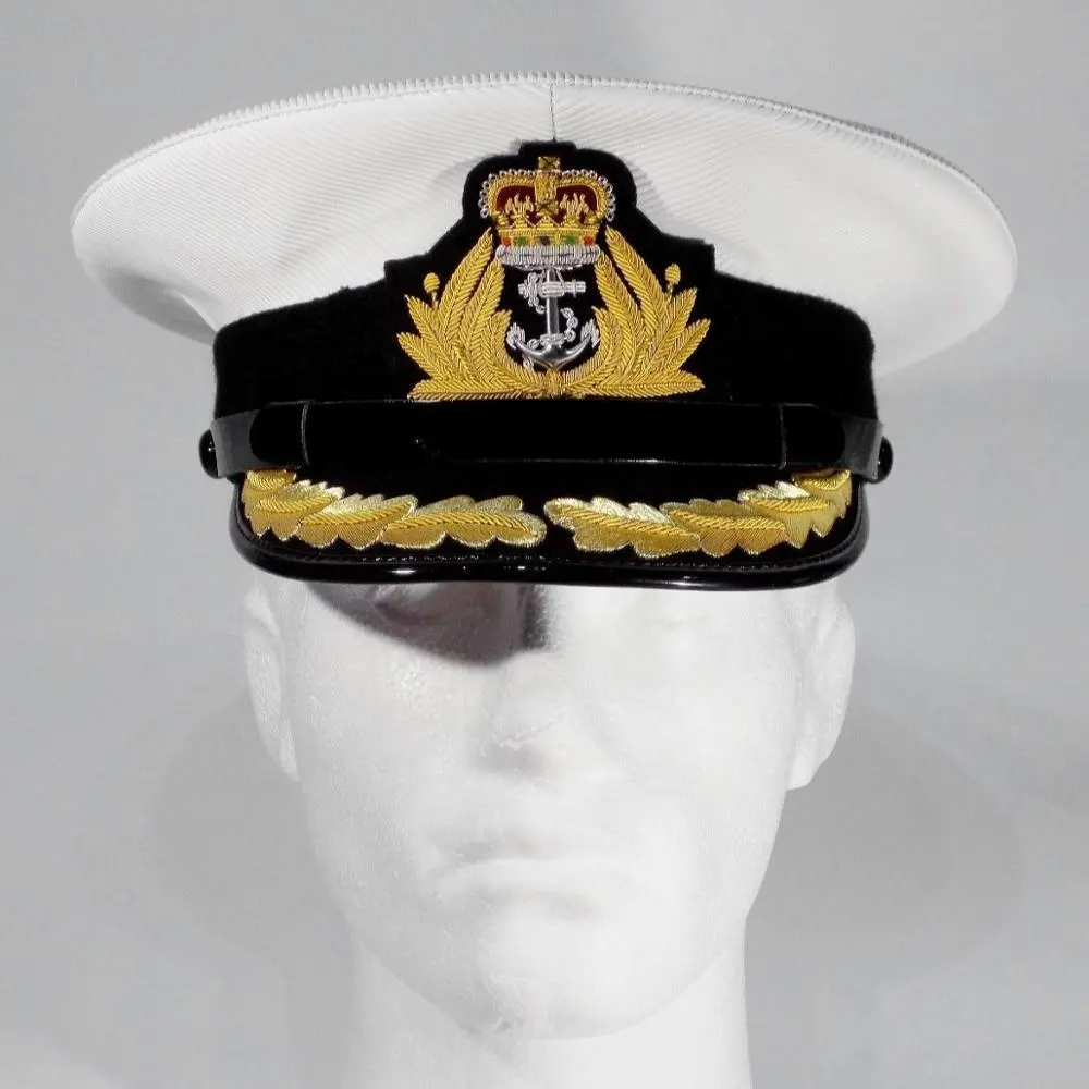 Reprodução da Royal Navy Officer Visor Cap Captain1 Linha Ouro Pico Tampa de PVC