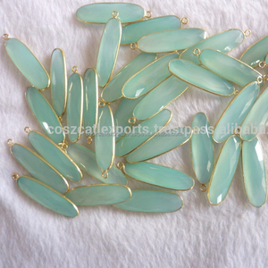 Conector de piedras preciosas de Calcedonia, ajuste de bisel de plata a granel, joyería de moda - Product Image 1