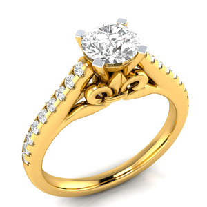 Anillo de Compromiso de Oro Amarillo de 14K con Diamantes |   Anillo de Compromiso Elegante y Lujoso con Centro Redondo de 1.00TCW y Banda de Diamantes Pavé, Joyería Fina - Product Image 2