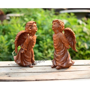 Rustieke Handgemaakte Metalen Engel Beeldje Kleine Gietijzeren Zittende Engel Beeld Huis Tuin Mooie Ambachten Ornamenten - Product Image 4