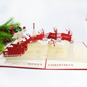 การ์ดคริสต์มาส 3d ทําด้วยมือซานตาเลื่อนกวางเรนเดียร์ปรากฏการ์ดอวยพรหัตถกรรมที่ทําในเวียดนาม - Product Image 1