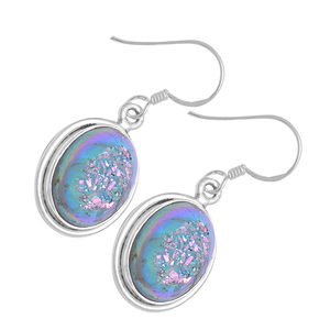 Ovale Cab Druzy 925 en argent Sterling oreille fil crochet boucles d'oreilles bijoux Style tendance mode boucle d'oreille pour les femmes, unisexe - Product Image 2