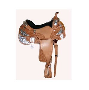 Selle de spectacle western en cuir véritable style synthétique pour cheval, marque LLT, modèle LLTWS-1553, marron, 10"-18" - Product Image 1