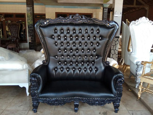 Causeuse en cuir victorienne de luxe à dossier haut King Throne Chair de style européen noir pour le salon - Product Image 4