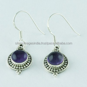 Sterling Silver Dangle <b>Drop</b> <b>Earrings</b> With Amethyst Stone 925 <b>Gold</b> and Pearl Heart-shaped Pattern for Parties From India - Product Image 1