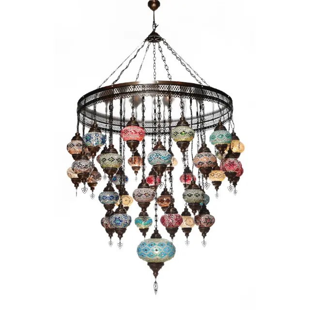 Plafonnier suspendu en verre et mosaïque, style traditionnel turc, disponible en 37 Globes