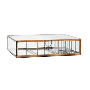 BRASS GLASS JEWELRY BOX. BRASS STORAGE BOX - Product Image 1