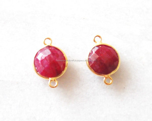 Fait à la main à la mode plaqué or teint rubis pierre précieuse forme ronde Double caution à facettes bijoux résultats lunette connecteur cadeau elle - Product Image 1