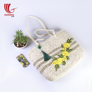Sac à main tissé en paille pour femme, sac à poignée supérieure, sac de plage en paille avec fleur - Product Image 6