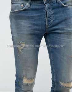 Shemax 2024 OEM ใหม่แฟชั่นขายคุณภาพสูงขายส่งที่กําหนดเองปากีสถานกางเกงยีนส์ผอมพร้อมริปใน Dark Vintage ล้าง - Product Image 4