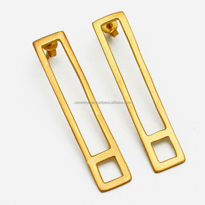 Handmade Plain <b>Silver</b> Rectangle <b>Long</b> Stud <b>Earrings</b> Fine Jewelry Casa De Plata - Product Image 2
