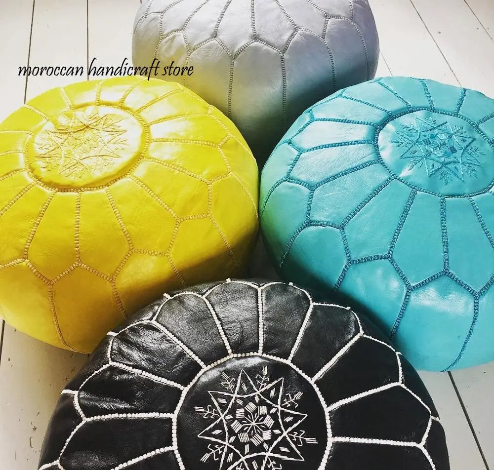 high quality leather Moroccan floor poufs ottomans