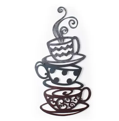 Decorative Three Stacked Coffee Tea Cups Iron Widget Wall Decor