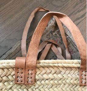 Moroccan Straw & Leather Shopping <b>Basket</b> <b>with</b> Doble <b>Handles</b> Moroccan - Product Image 2
