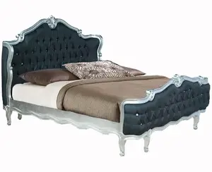 Rococo-cabecero francés acolchado y cama de madera