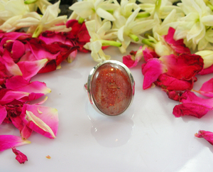 แหวนซันสโตนธรรมชาติ925สเตอร์ลิงทรงกลมแหวนดีไซเนอร์แฮนด์เมดแหวนชั้นดี - Product Image 1