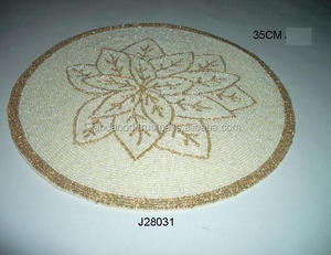 Manteles individuales hechos a mano con cuentas de cristal dorado crema de alta calidad, patrones florales y otros para tapete de mesa, decoración del hogar - Product Image 2